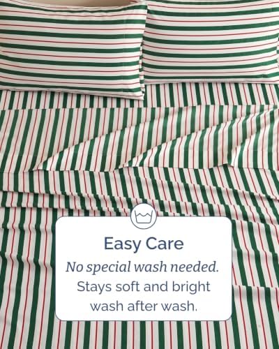 Christmas Sheet Set, Cabana Stripe, Holiday Xmas Bedding Set - Queen Size