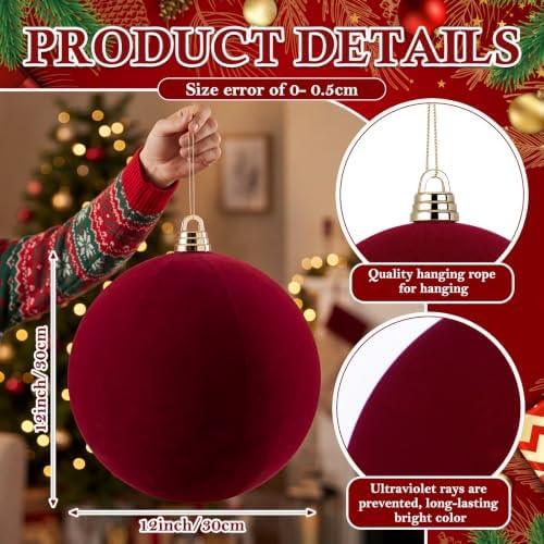 Threan 12 Inch Large Burgundy Velvet Christmas Ball Ornaments