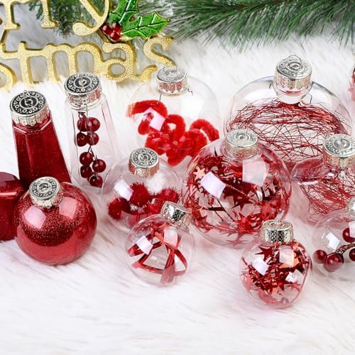 SHareconn 100PCS Christmas Tree Ornaments Clear Set, Red