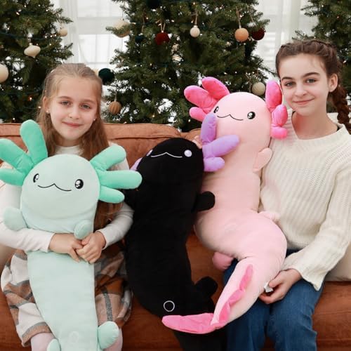 Tezituor Pink Axolotl Stuffed Animal for Girls 6-12, 48 inch Glow-in-Dark Plush Toy 4ft Body Pillow for Adults Mother's Day Large Stuffed Salamander Axolotl Lovers Gifts Christmas Valentines
