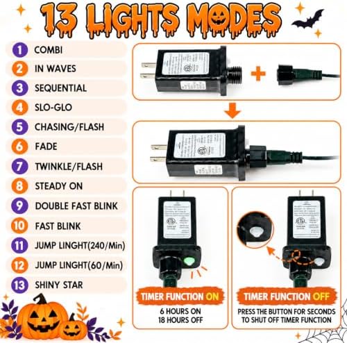 OZS Connectable 2-Pack 164Ft 400LED Halloween String Lights, Purple&Orange