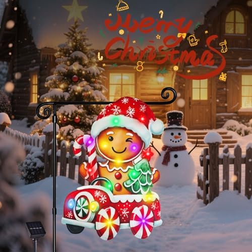 Lighted Christmas Gingerbread Garden Flag Outdoor Decor, 12x18In