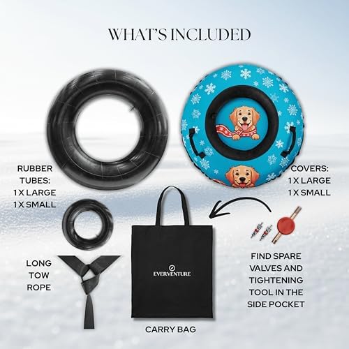 Snow Tube for Adults & Kids | Heavy Duty Inflatable Snow Tube with Super Slick Base, Freeze-Proof 1000D Base | Durable Snow Sled for Kids | Snow Dog Series: Golden Retriever