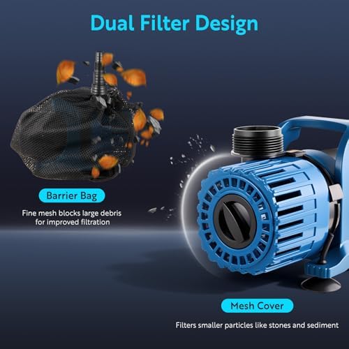 TONGCHANT 150W Pond Pump, Adjustable Flow 800-2700 GPH & 18FT Lift