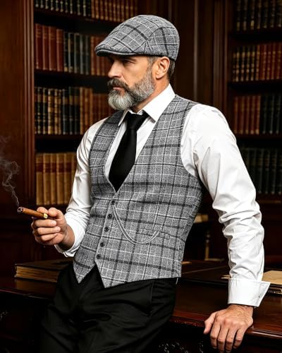1920s Mens Costume, Roaring 20s Costumes for Men 1920s Mens Outfit with Walking Cane Vest Hat 1920 Mens Accessories