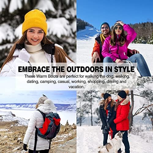 JSWEI Winter Boots for Women - Soft Comfortable Faux Fur Mid Calf Winter Snow Boots Totes Boots Lace up Snow Boots Winter Boots with Insulated Black for Outdoor