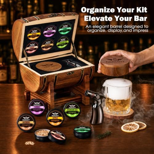 INSISART Whiskey Smoker Kit, Old fashioned Smoker Kit with Barrel,Charred