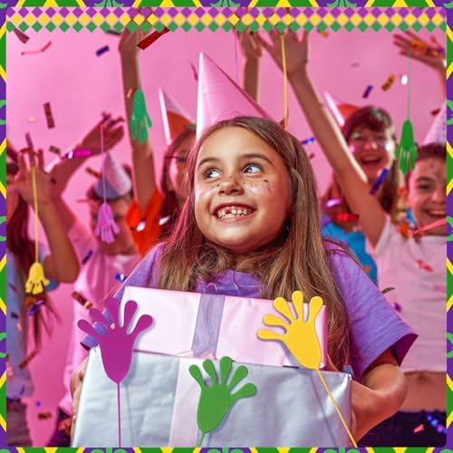 Realspring 300 Pcs Mardi Gras Throws Sticky Hands Purple Gold Green Favors