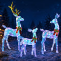 48" 3-Piece 2.5D Colorful Lighted Christmas Deer Family Outdoor Decorations, Clear-Look Reindeer Set with 145 Lights, Gold Antlers, Stakes and Zip Ties for Yard Lawn Porch Garden Holiday Decor
