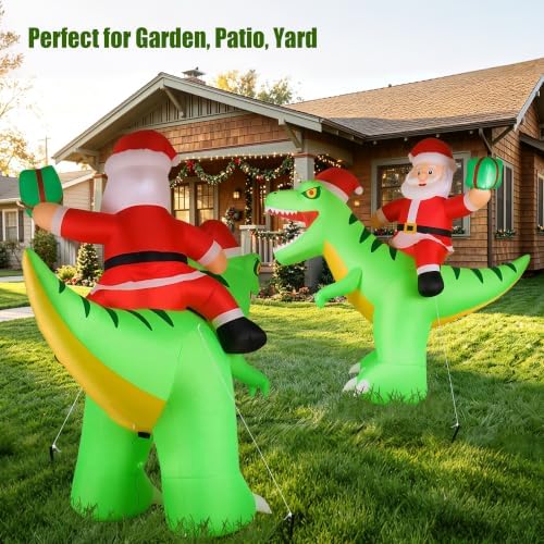 7.9FT Christmas Inflatables Santa Riding Giant Dinosaur for Party Xmas
