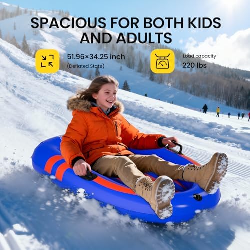 Raxurt Inflatable Snow Sled, 0.7mm Heavy Duty Snow Tube for Kids & Adults