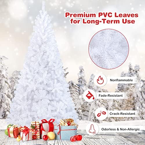 8Ft Artificial White Christmas Tree, Pine Tree with Solid Metal Legs & Pine Needles, Ideal for Indoor & Outdoor Home, Office, Holiday Decoration