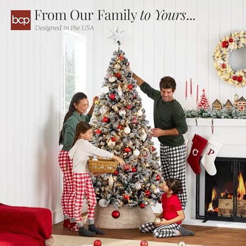 Best Choice Products Pre-Lit Black Christmas Tree, 9ft Artificial Flocked Full Fir Tree, Holiday Decoration w/ 900 Lights, 2,094 Branch Tips