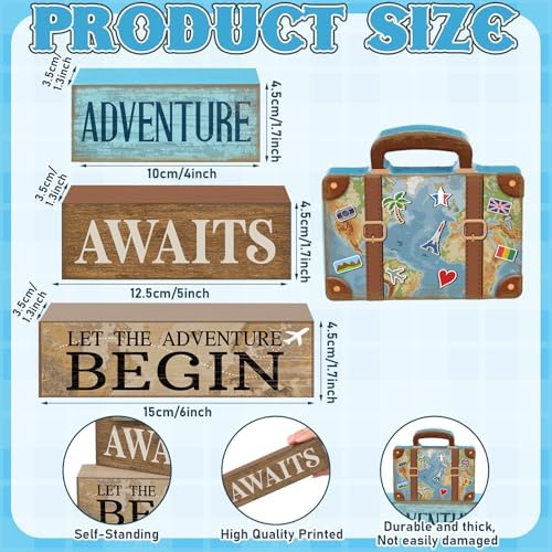 Lineshading 4 Pcs Travel Party Decoration Vintage Wood Suitcase Table Decor