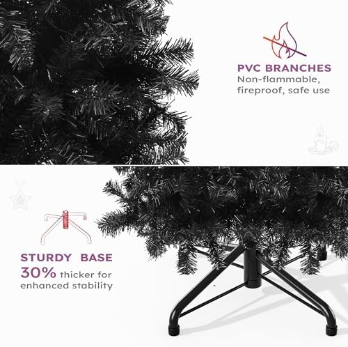 YITAHOME 7.5ft Prelit Black Halloween Artificial Christmas Tree w/Remote