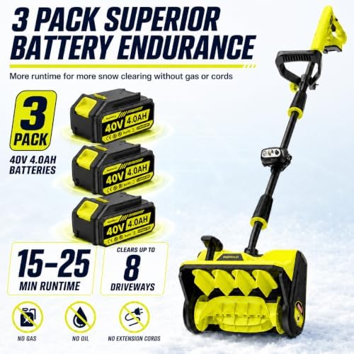 40V Brushless Cordless Snow Shovel, 13Inch Electric Snow Blower with 3 * 4.0 Ah Battery and Charger, Battery Powered Snow Shovel with 25FT Throw Distance for Driveway,Steps, Patio, Sidewalk
