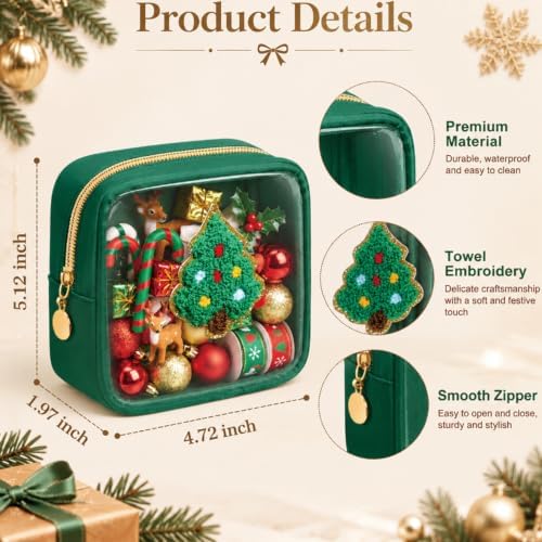 Abbylike 1 Pcs Christmas Preppy Patch Makeup Bags Bulk Holiday Makeup Bag Skincare Pouch Xmas Zipper Cosmetic Pouch Preppy Thing for Travel Christmas Women Gift (Classic,Blue)