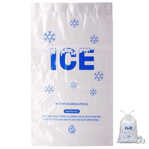 100 PACK 20 lb. Plastic Drawstring Ice Bags 14 x 28 Inch Heavy-Duty Ice Bags with Plastic Draw String (2.8mil Thickness) | Ice Bags with Plastic Draw String (2.8mil Thickness)