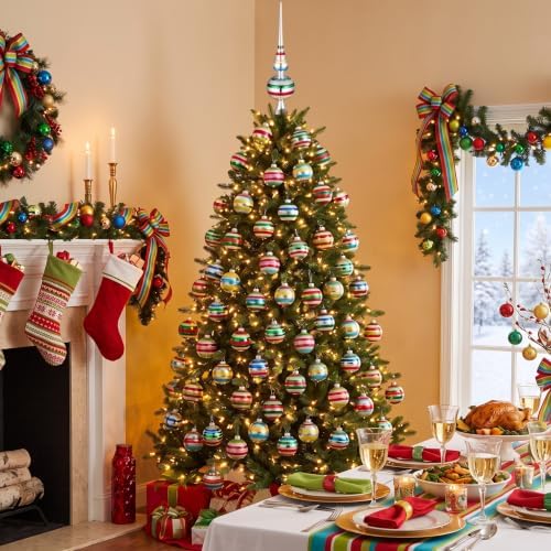 Teling 100 Pcs Vintage Christmas Tree Ornaments Set Mini Retro Striped Ball