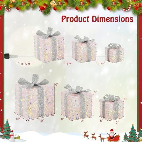 Tangkula Set of 3 Christmas Lighted Gift Boxes
