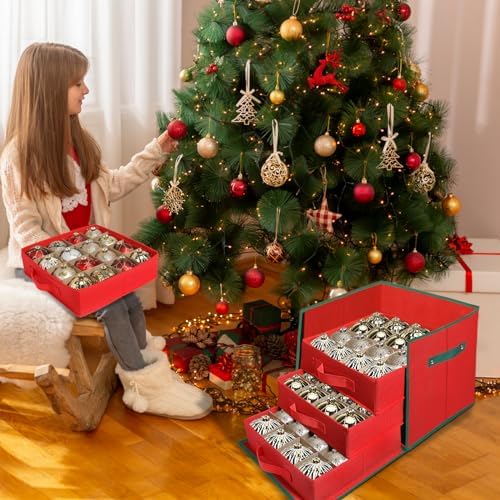 Premium Christmas Ornament Storage Box Keeps 64 3" & 4 Individual Trays ﻿