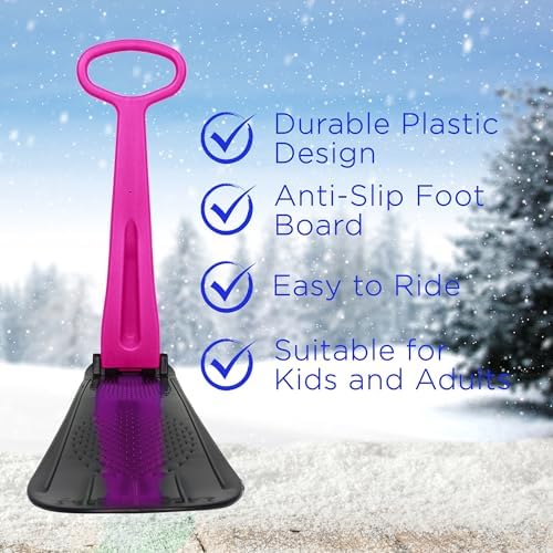 Slippery Racer Kid's Lightweight Compact Foldable Cold Resistant Downhill Outdoor Winter Ski Scooter Snow Sled for Children 4 Years and Up (Pink, 2)