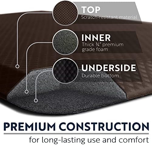 KANGAROO Anti Fatigue Mats for Kitchen Floor, 70x24 Runner, 3/4 Inch Cushioned Ergonomic Mat, Reduce Foot Pressure, Waterproof Comfort Rug for Under Sink, Office Standing Desk, Store Floors, Chocolate