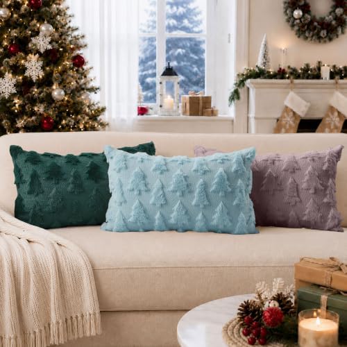 DFXSZ Christmas Tree Pillow Covers 12x20 Set of 2 Christmas Decor Blue