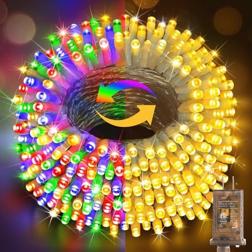 Hezbjiti 720 LED 337FT Christmas Lights Outdoor 11 Modes Color Changing String Lights with Timer Memor Waterproof Fairy Lights for Party Tree Yard Porch Wedding (Multicolor to Warm White, Clear Wire)