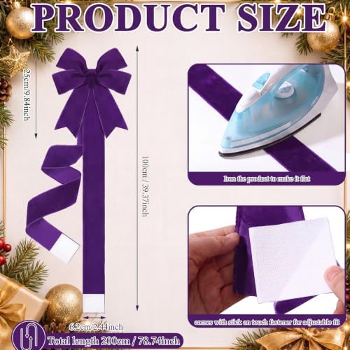 Daifunli 6 Pcs Purple Velvet Christmas Cabinet Bows Ribbons for Kitchen