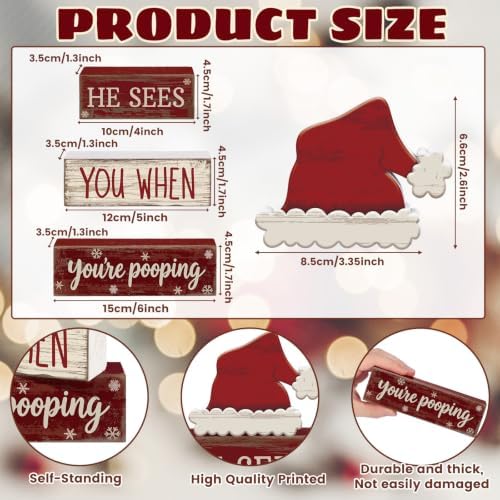 Moucuny 4 Pcs Christmas Bathroom Decorations, Funny Christmas Wooden Signs