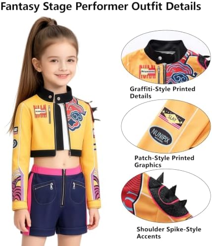 ELIM Kids Pop Star Costume Girls Halloween Costumes Set with Accessories