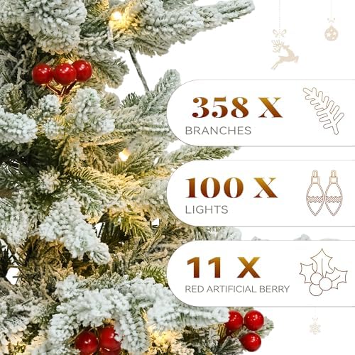 YITAHOME 4.5ft Prelit Potted Flocked Arctic Fir Pencil Tree
