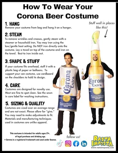 Rasta Imposta Corona Extra Beer Bottle and Ultimate Lime Slice Couples Halloween Costume Cinco de Mayo Fits Men Women 21+ of Age, Adult One Size