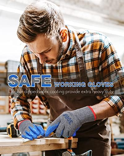 Haysandy 48 Pairs Large Rubber Latex Double Coated Gloves Blue Latex Rubber Hand Coated Safety Work Gloves for Construction Gardening for Men