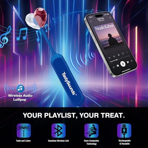 Amos TastySounds Wireless Audio Music Lollipop - Bone Conduction Music Lollipop with Natural Blackberry Flavor, Private Listening Experience, Premium Gift Packaging for Tech Lovers & Adults (1 Pack)