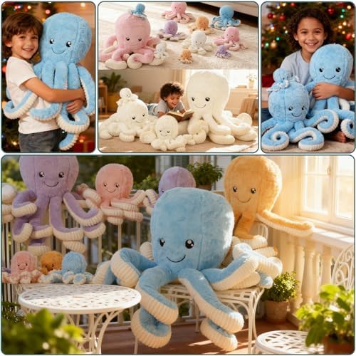 DENTRUN Octopus Plush Toy, Cute Stuffed Animal in 5 Colors 4 Sizes for Gift