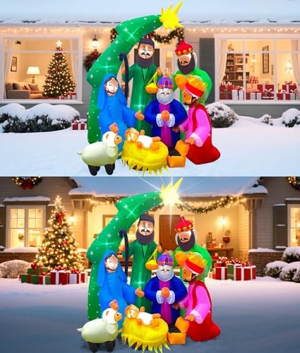 EAONE 7FT Christmas Inflatable Nativity Scene Outdoor Decorations, Christmas Blow Ups Yard Decorations Nativity Sets with 1.5 Meter String Lights for Garden Lawn Xmas Holiday Decor