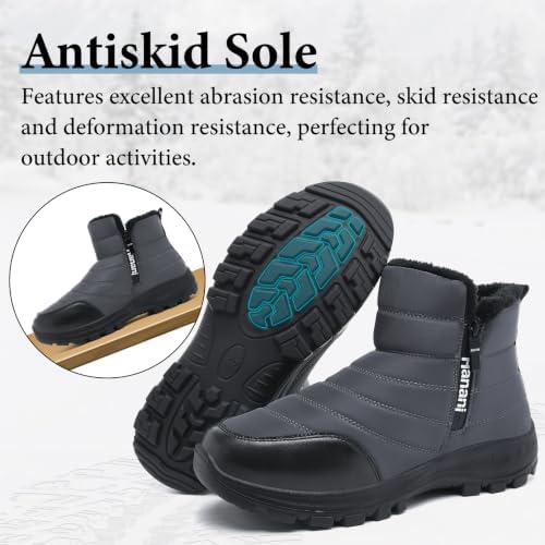 Hanani Mens Winter Snow Boots Fur Lined Warm Ankle Boots Zipper Closure Waterproof Outdoor Boots Men's Lightweight Comfortable Shoes