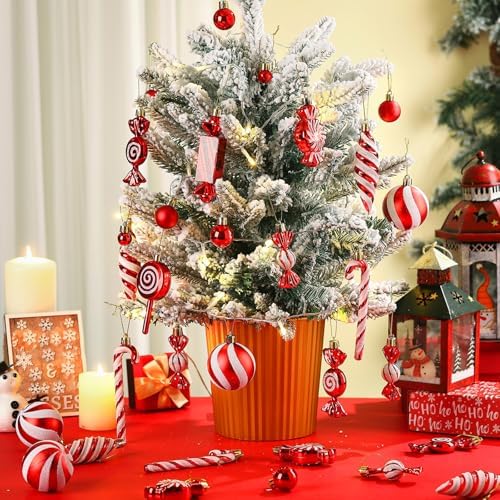 96 Pcs Christmas Tree Ornaments Red and White Candy Ball Ornament