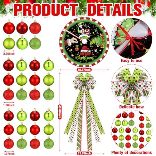 Gejoy 32 Pcs Red and Lime Green Christmas Tree Decoration Set