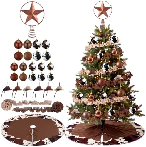 Sosation 28 Pcs Western Cowhide Christmas Tree Decor Complete Set