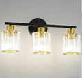 Crystal Bathroom Light Fixtures, Bathroom Lighting Fixtures Over Mirror, Modern Black Gold 3-Light Vanity Lights for Mirror, Restroom, Bedroom (Ceramic E26 Socket,Bulbs Not Include)