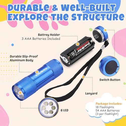 EverBrite 18-Pack Mini LED Flashlight Set,Portable Compact