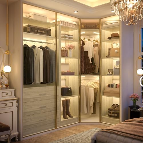 Besiost Corner Closet System with 3 Drawers, Corner Closet Organizer System