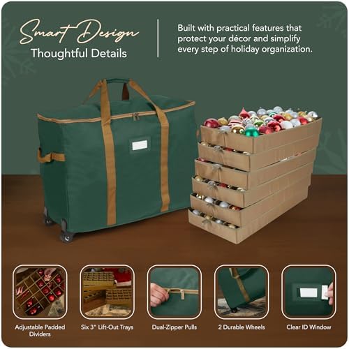 Covermates Rolling Adjustable Ornament Storage Bag, 25.5"W x 13"D x 18.5"H