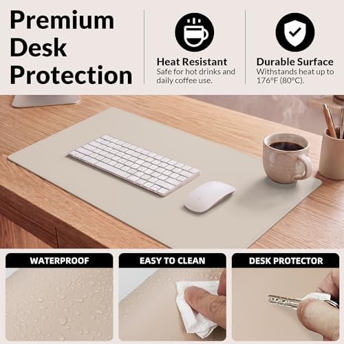 AFIING Desk Mat, Beige, 23.6" x 13.8", Desk Pad Protector