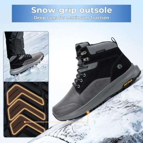 FitVille Mens Snow boots Wide Width Fur Lined Warm Winter Boots with Heat Lock Technology and Adjustable Lace up, Slip-Resistant Outsole for Outdoor