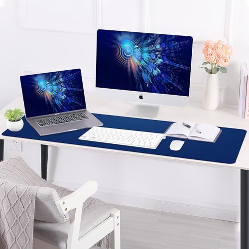 AFIING Cork Desk Mat 47" x 23.6", Dual-Sided Natural Cork & PU Leather Desk Pad, Non-Slip Waterproof Large Mouse Pad for Office, Home & Gaming (Sapphire Blue)