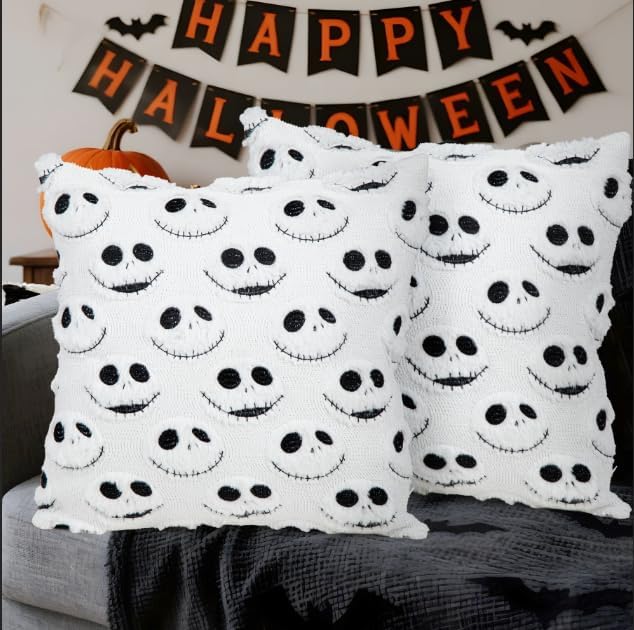 eowvsio 2PCS Halloween Pillow Covers 18x18 inch,Nightmare Be Christmas Throw Pillow Cases,Halloween Decorations Soft Faux Fur Wool Couch Cushion Case for Chair Sofa Bedroom Living Room